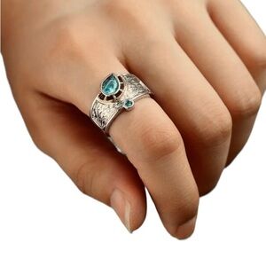 Aquamarine Water Drop Band Ring